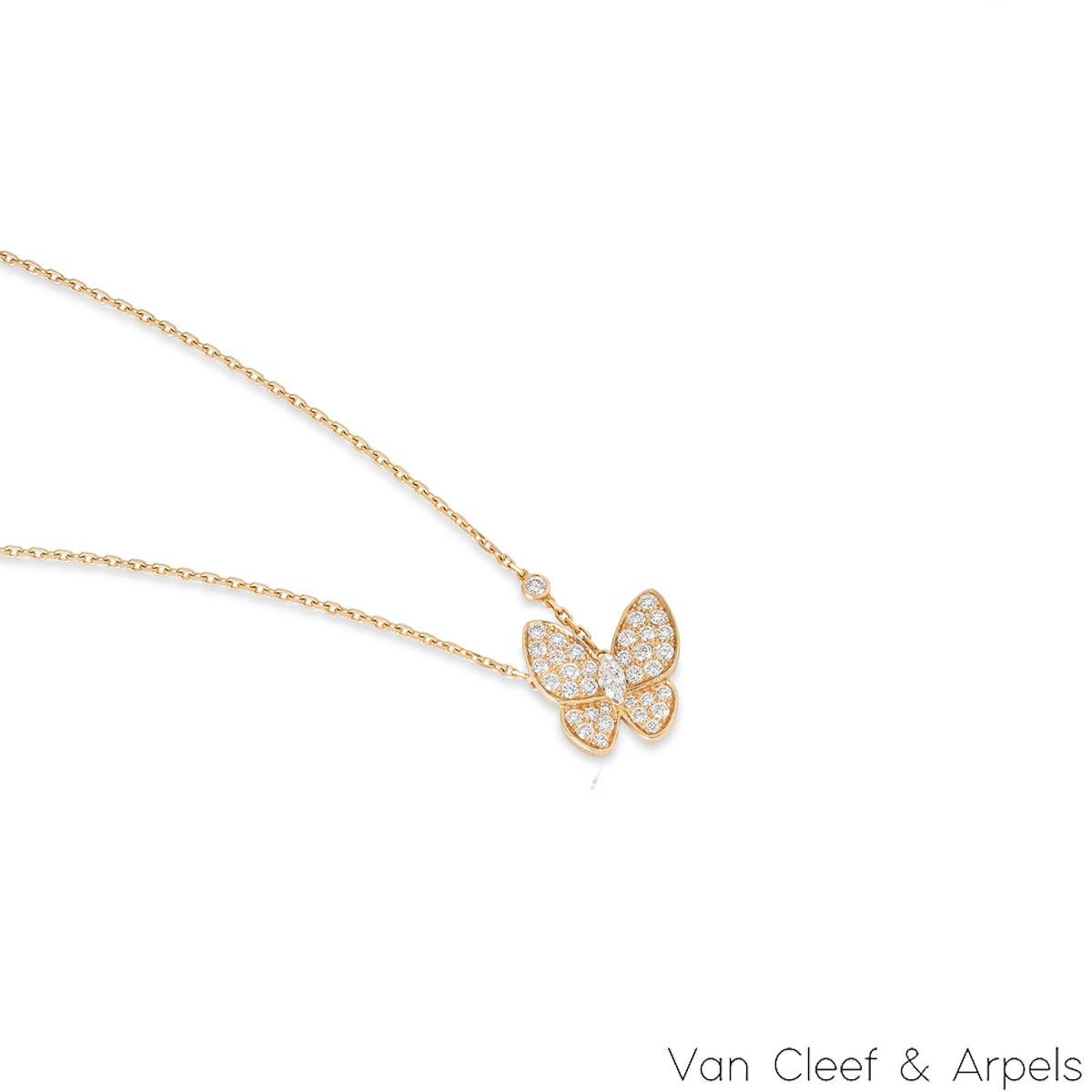 Taille ronde Van Cleef & Arpels Pendentif deux papillons en or jaune et diamants VCARP3DP00 en vente
