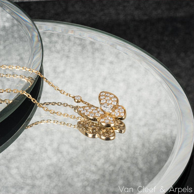 Van Cleef and Arpels Yellow Gold Diamond Two Butterfly Pendant