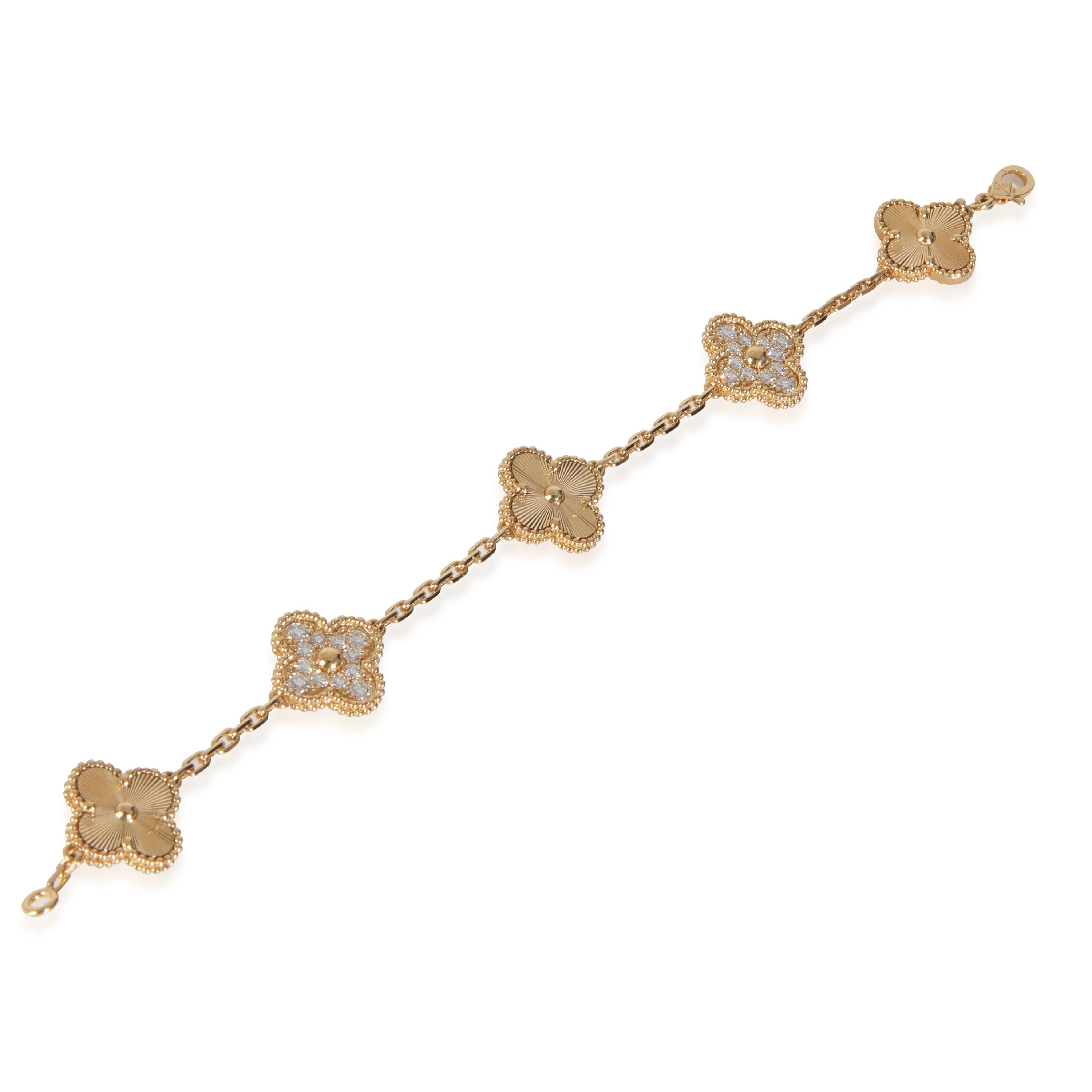 Van Cleef & Arpels Yellow Gold Diamond Vintage Alhambra Bracelet In Good Condition For Sale In New York, NY