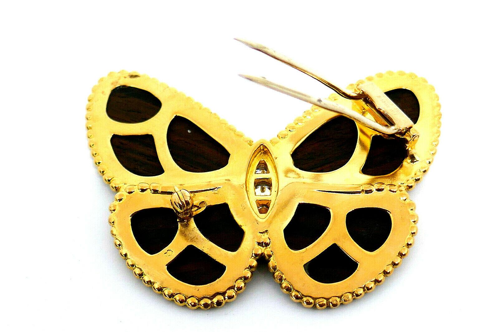 Women's Van Cleef & Arpels Yellow Gold Diamond Wooden Butterfly Brooch Clip