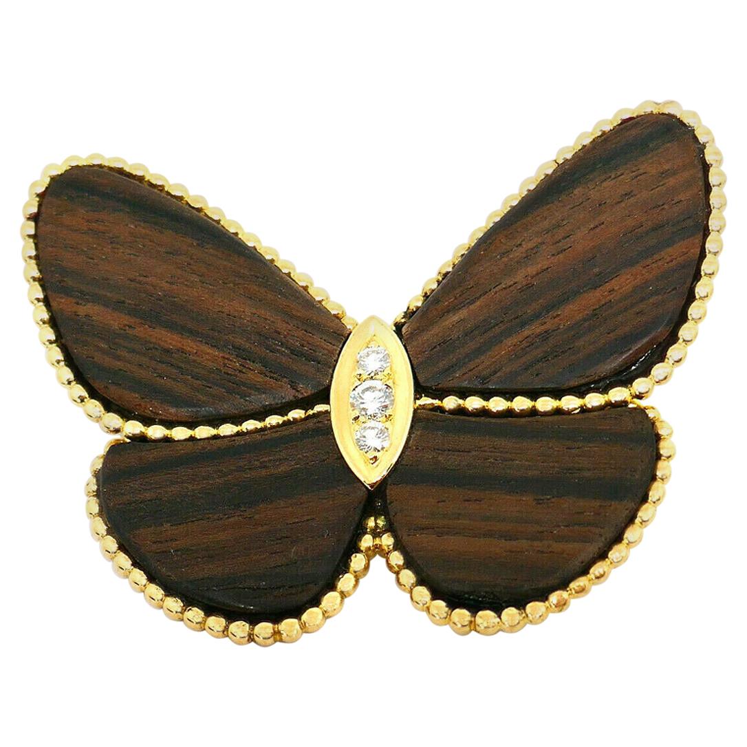 Van Cleef & Arpels Yellow Gold Diamond Wooden Butterfly Brooch Clip