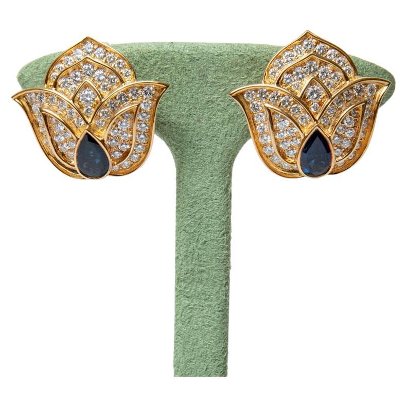 Van Cleef & Arpels Yellow Gold, Diamonds and Sapphire Earrings For Sale