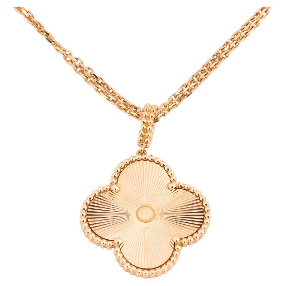 Van Cleef 
Arpels Yellow Gold Guilloche Magic Alhambra Necklace VCARP4KO00 For Sale