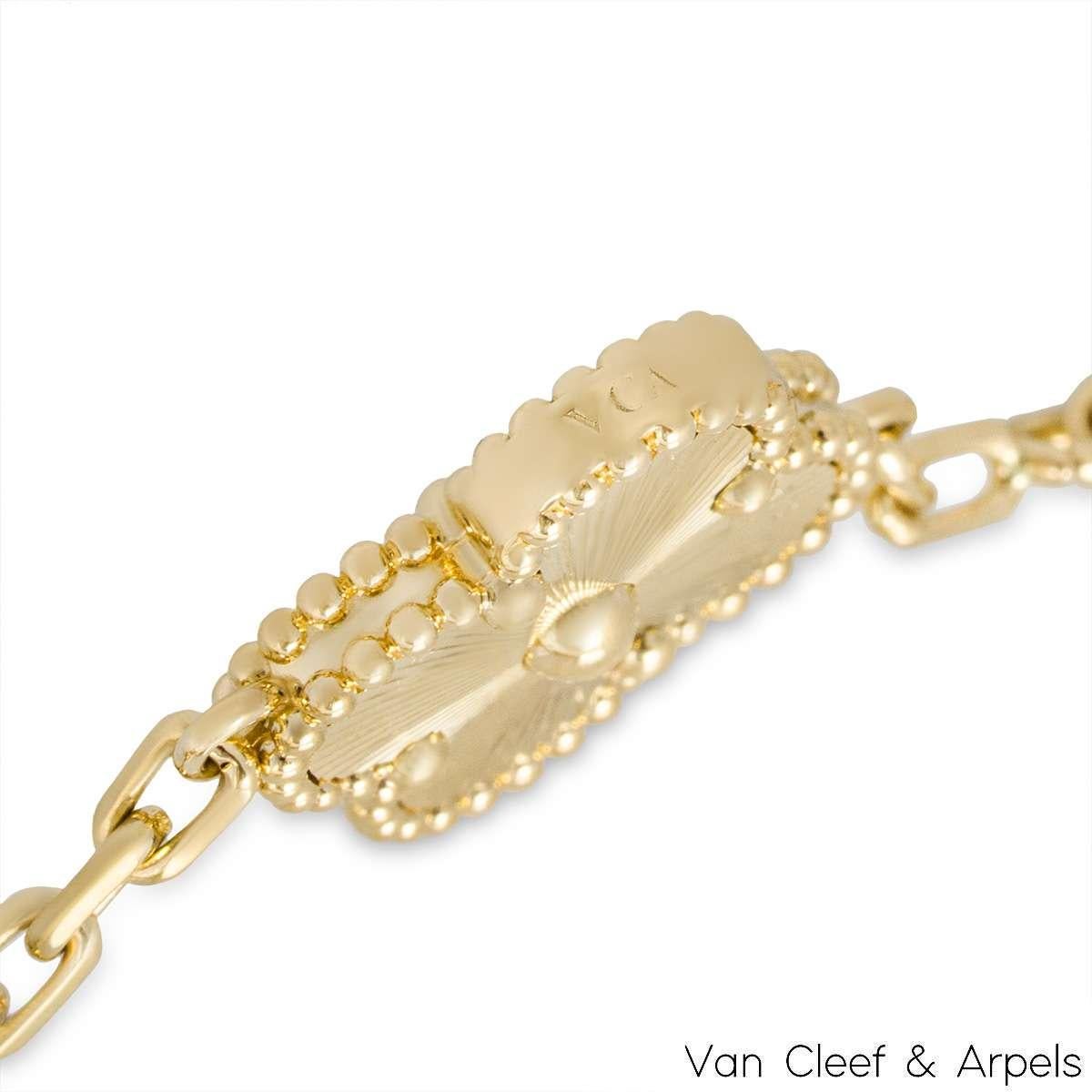 Van Cleef & Arpels Yellow Gold Guilloche Vintage Alhambra 5 Motif Bracelet VCARP 1