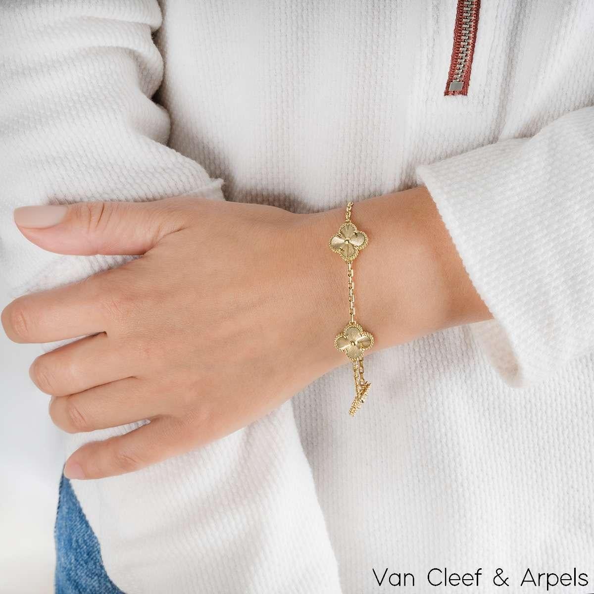 Van Cleef & Arpels Yellow Gold Guilloche Vintage Alhambra 5 Motif Bracelet VCARP 3