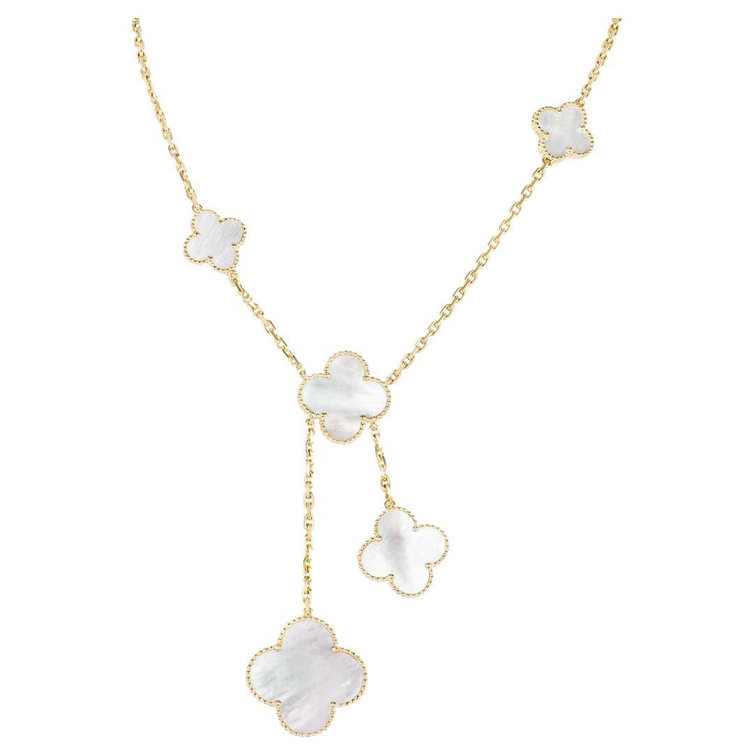 Magic Alhambra long necklace, 1 motif 18K yellow gold, Mother-of-pearl -  Van Cleef & Arpels