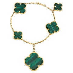 Van Cleef & Arpels Yellow Gold Malachite Magic Alhambra 5 Motif Bracelet VCAO3AU
