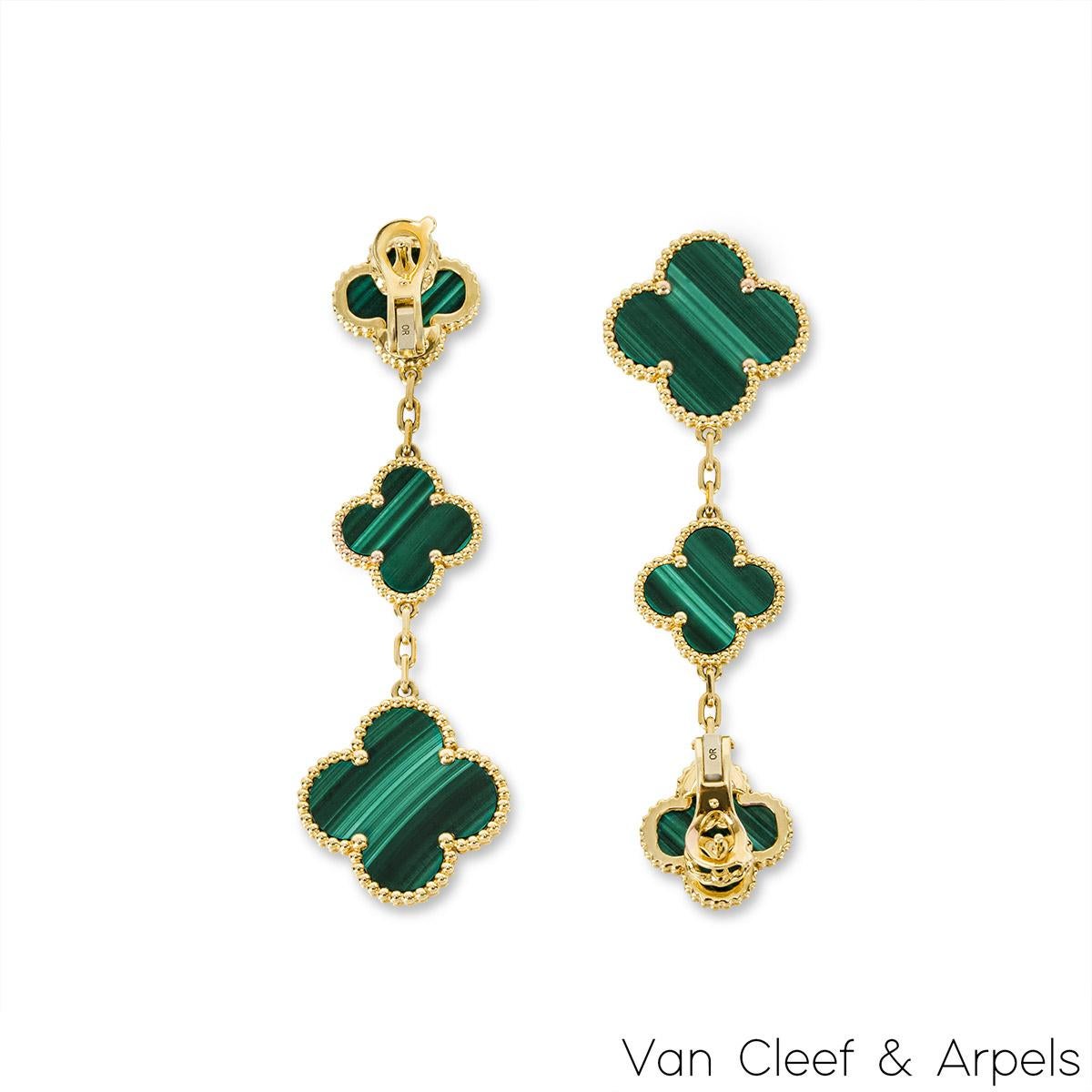 Uncut Van Cleef & Arpels Yellow Gold Malachite Magic Alhambra Earrings VCARO2AG00 For Sale