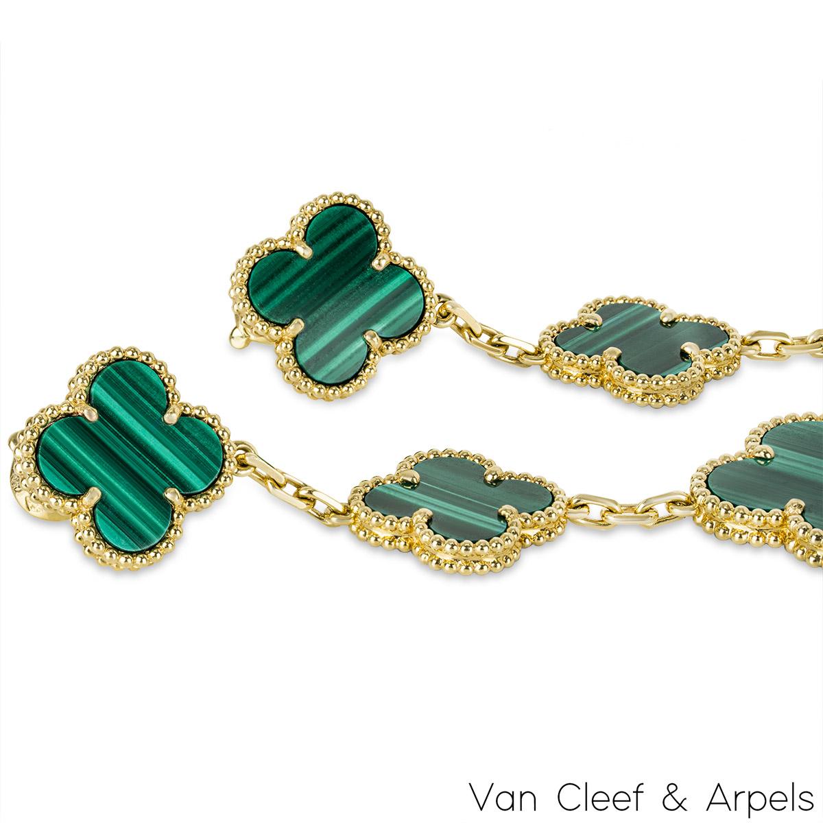 Van Cleef & Arpels Yellow Gold Malachite Magic Alhambra Earrings VCARO2AG00 In Excellent Condition For Sale In London, GB
