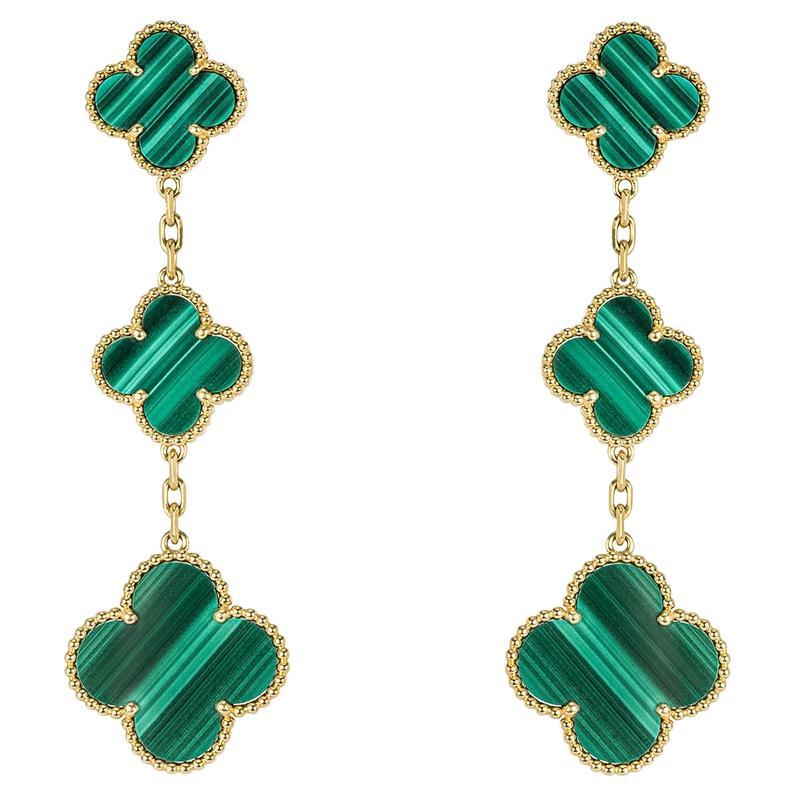 Van Cleef & Arpels Yellow Gold Malachite Magic Alhambra Earrings VCARO2AG00