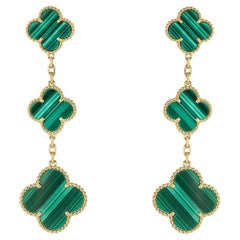 Van Cleef & Arpels Yellow Gold Malachite Magic Alhambra Earrings VCARO2AG00
