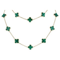 Van Cleef & Arpels Yellow Gold Malachite Vintage Alhambra 20 Motif Necklace VCAR