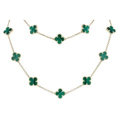 Van Cleef & Arpels Yellow Gold Malachite Vintage Alhambra 20 Motif Necklace VCAR