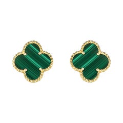 Van Cleef & Arpels Yellow Gold Malachite Vintage Alhambra Earrings VCARO3QL00