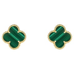 Van Cleef & Arpels Yellow Gold Malachite Vintage Alhambra Earrings VCARO3QL00