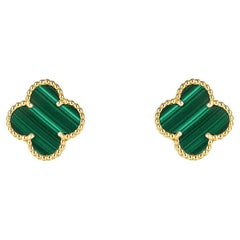 Van Cleef & Arpels Yellow Gold Malachite Vintage Alhambra Earrings VCARO3QL00