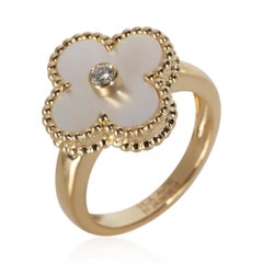 Van Cleef & Arpels Yellow Gold Mother Of Pearl and Diamond Vintage Alhambra Ring