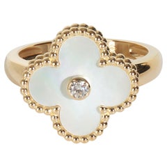 Van Cleef & Arpels Yellow Gold Mother Of Pearl and Diamond Vintage Alhambra Ring