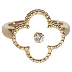 Van Cleef & Arpels Yellow Gold Mother Of Pearl and Diamond Vintage Alhambra Ring