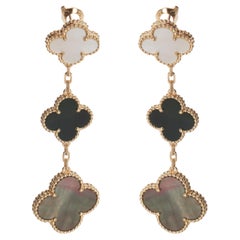 Van Cleef & Arpels Yellow Gold Mother Of Pearl and Onyx Magic Alhambra Earrings