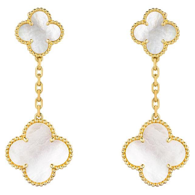 Van Cleef and Arpels Magic Alhambra 4 Motif Mother of Pearl Earclips at ...