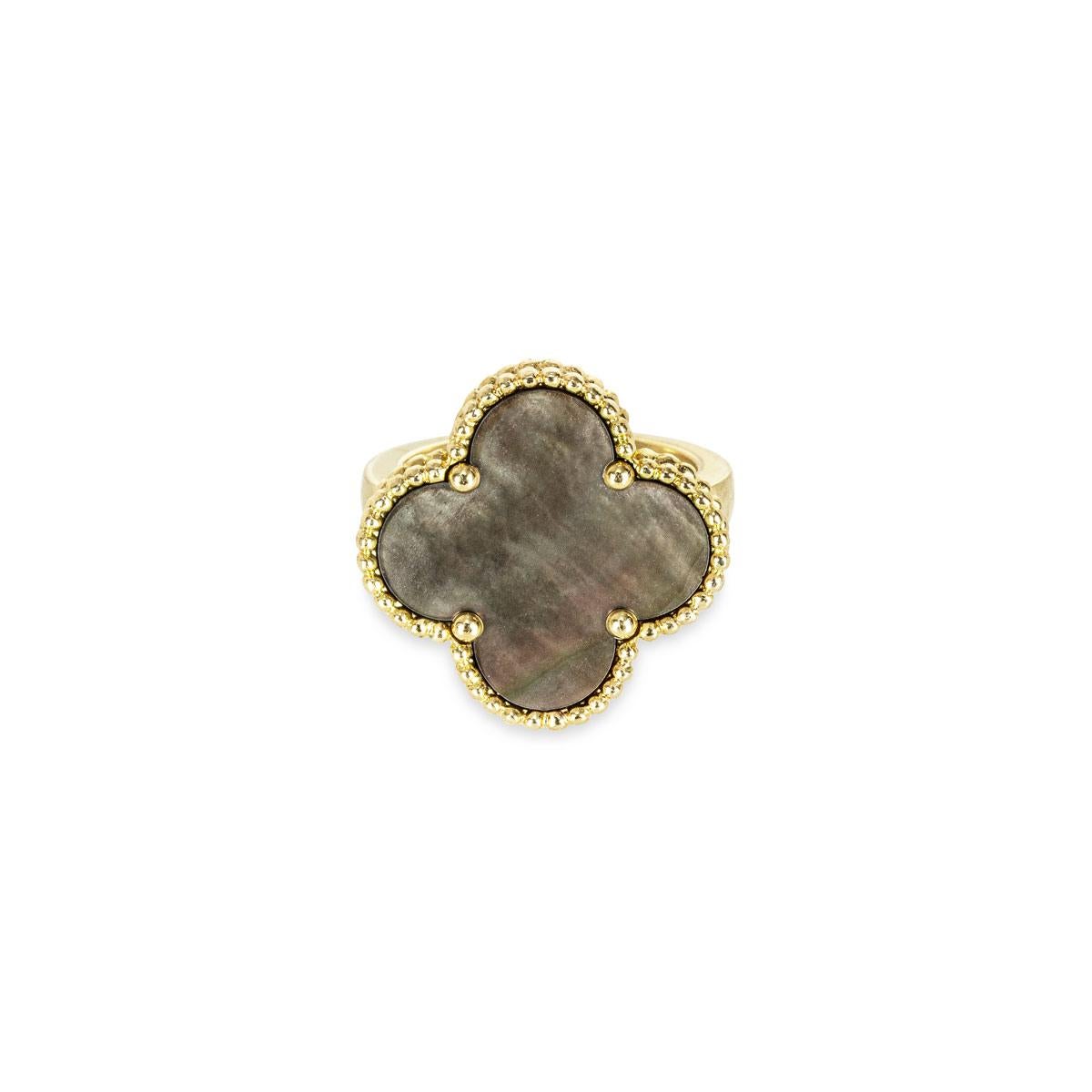 Van Cleef & Arpels Yellow Gold Mother of Pearl Magic Alhambra Ring Size 52 In Excellent Condition For Sale In London, GB
