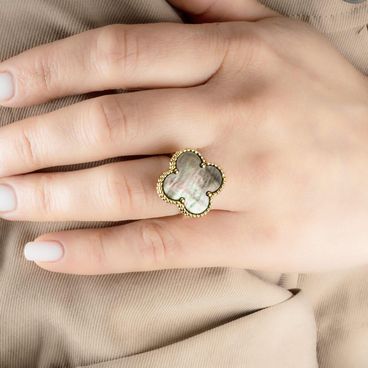 Van Cleef & Arpels Yellow Gold Mother of Pearl Magic Alhambra Ring Size 52 For Sale 1