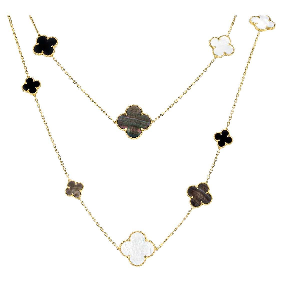 Van Cleef & Arpels Yellow Gold Mother of Pearl & Onyx Magic Alhambra 16 Motif Ne