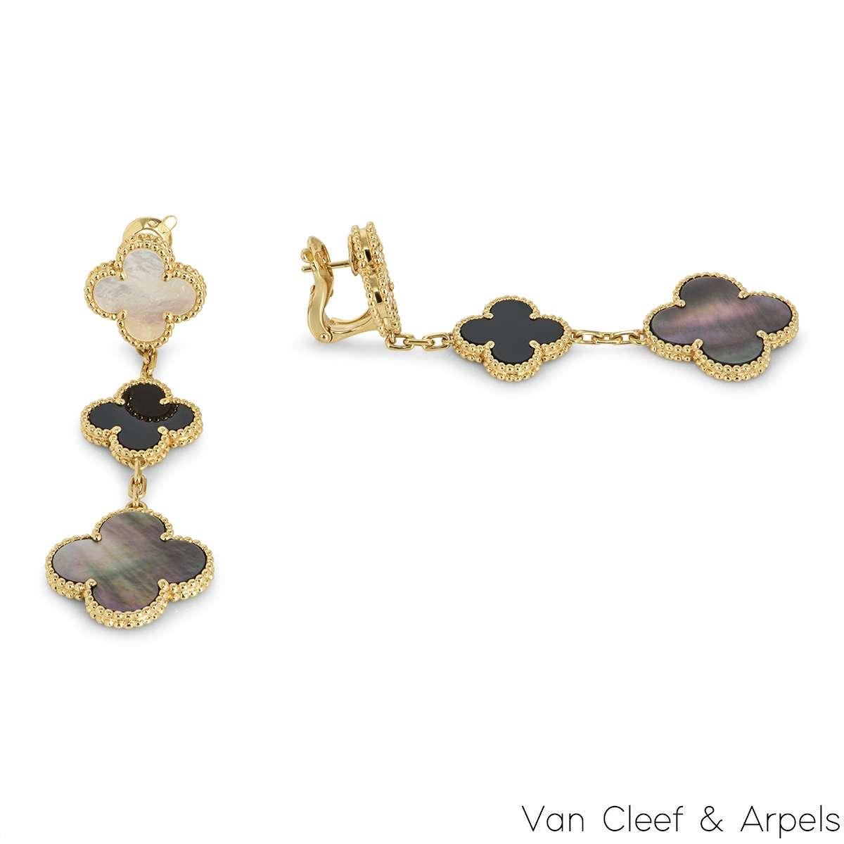 Van Cleef & Arpels Yellow Gold Mother of Pearl & Onyx Magic Alhambra Earrings VC In Excellent Condition In London, GB