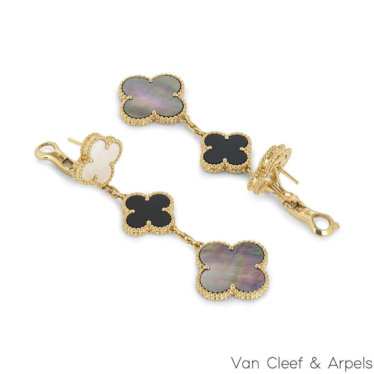 Van Cleef & Arpels Yellow Gold Mother of Pearl & Onyx Magic Alhambra Earrings VC In Excellent Condition In London, GB