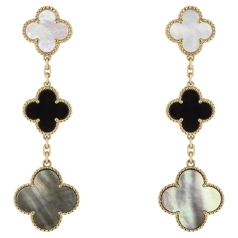 Van Cleef & Arpels Yellow Gold Mother of Pearl & Onyx Magic Alhambra Earrings VC