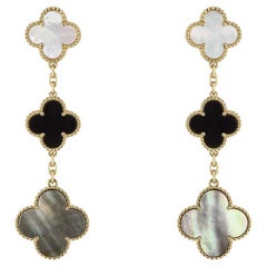 Van Cleef & Arpels Yellow Gold Mother of Pearl & Onyx Magic Alhambra Earrings VC