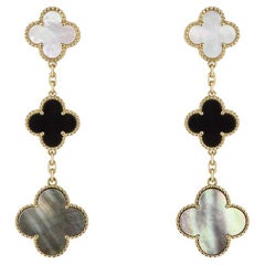 Van Cleef & Arpels Yellow Gold Mother of Pearl & Onyx Magic Alhambra Earrings VC