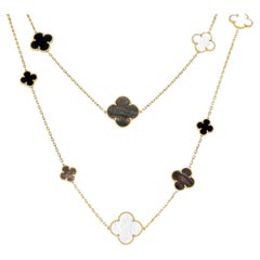 Van Cleef & Arpels Yellow Gold Mother of Pearl & Onyx Magic Alhambra Necklace