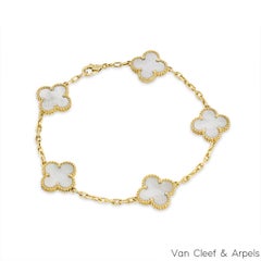 Van Cleef & Arpels Yellow Gold Mother of Pearl Vintage Alhambra 5 Motif Bracelet
