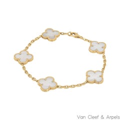 Van Cleef & Arpels Yellow Gold Mother of Pearl Vintage Alhambra 5 Motif Bracelet