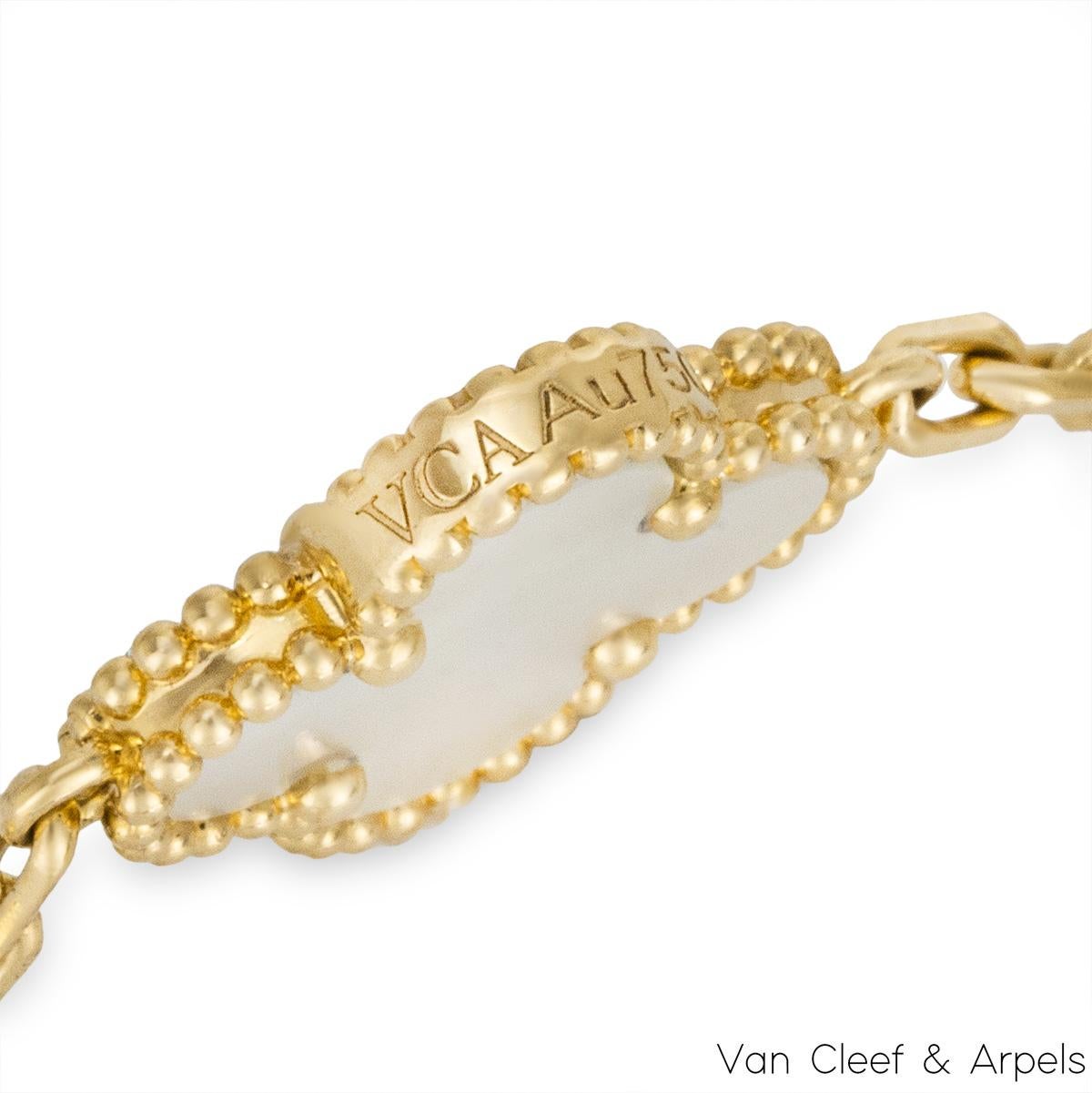 Van Cleef & Arpels Yellow Gold Mother of Pearl Vintage Alhambra 5 Motif Bracelet In Excellent Condition In London, GB