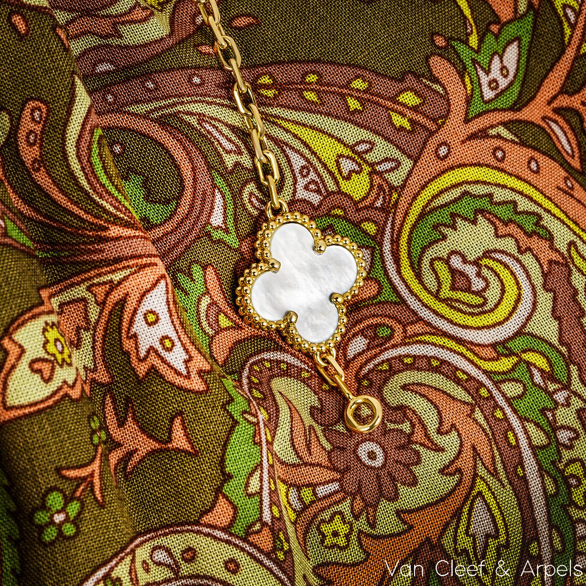 Van Cleef & Arpels Yellow Gold Mother of Pearl Vintage Alhambra 5 Motif Bracelet 2