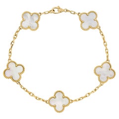Van Cleef & Arpels Yellow Gold Mother of Pearl Vintage Alhambra 5 Motif Bracelet