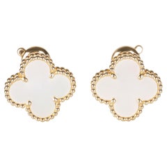 Van Cleef & Arpels Yellow Gold Mother Of Pearl Vintage Alhambra Earrings