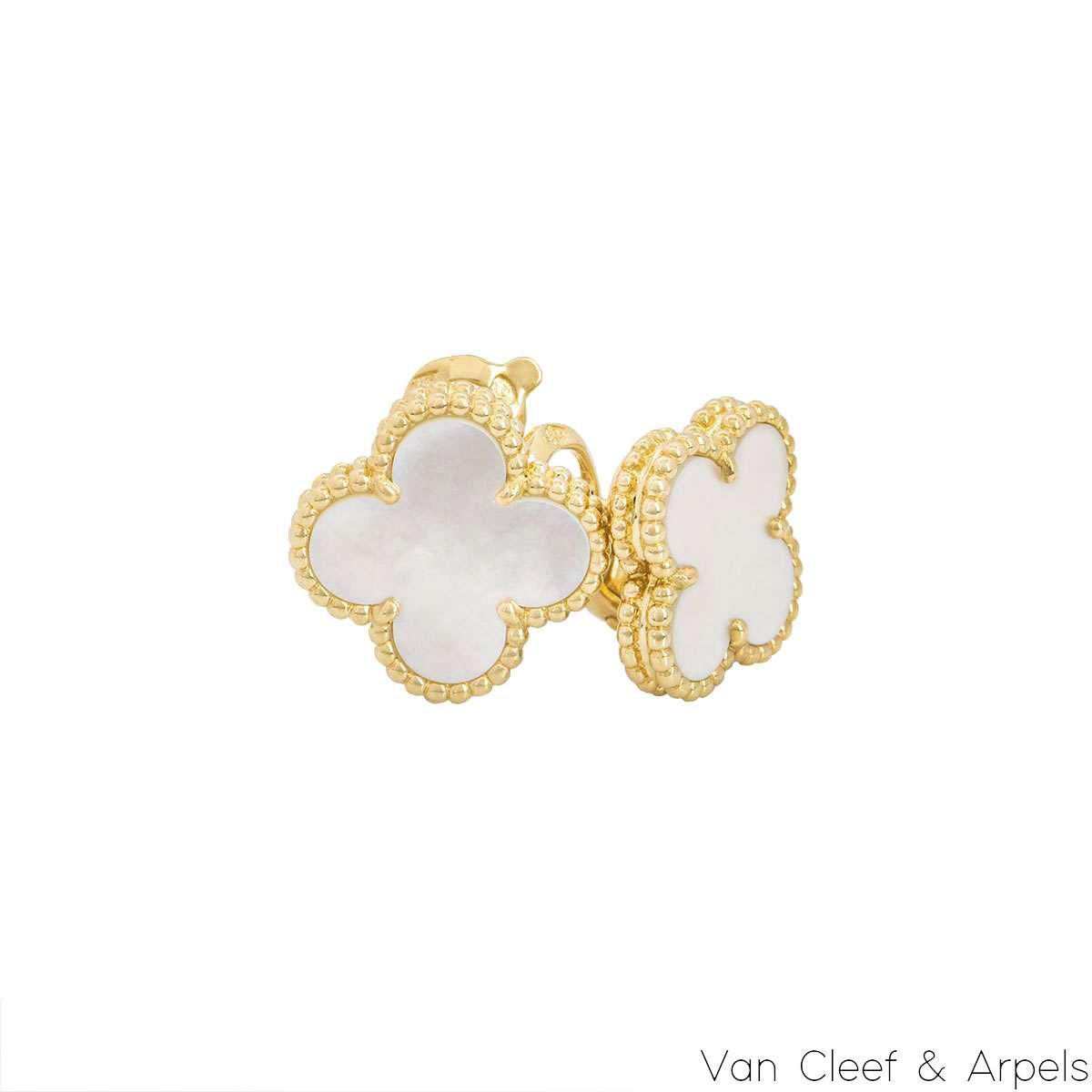 Van Cleef & Arpels Yellow Gold Mother of Pearl Vintage Alhambra Earrings VCARA44 In Excellent Condition In London, GB