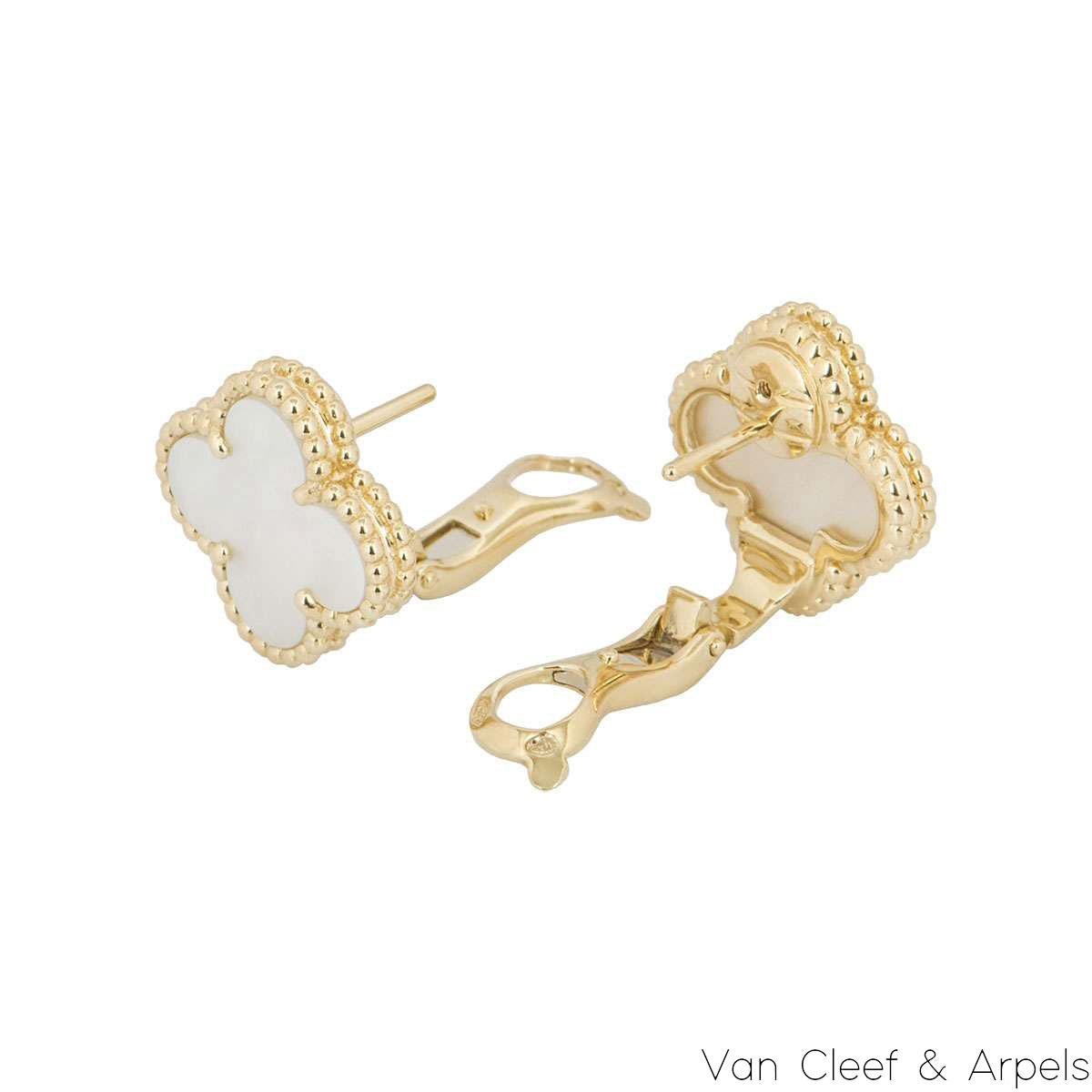 Women's Van Cleef & Arpels Yellow Gold Mother of Pearl Vintage Alhambra Earrings VCARA44