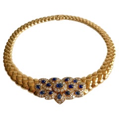 Van Cleef & Arpels Yellow Gold Necklace, Cabochon Sapphires and Diamonds