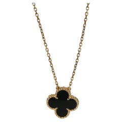Van Cleef & Arpels Yellow Gold Onyx 1990s Vintage Alhambra Pendant