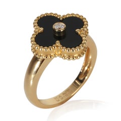 Van Cleef & Arpels Yellow Gold Onyx and Diamond Vintage Alhambra Ring