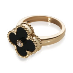 Van Cleef & Arpels Yellow Gold Onyx and Diamond Vintage Alhambra Ring
