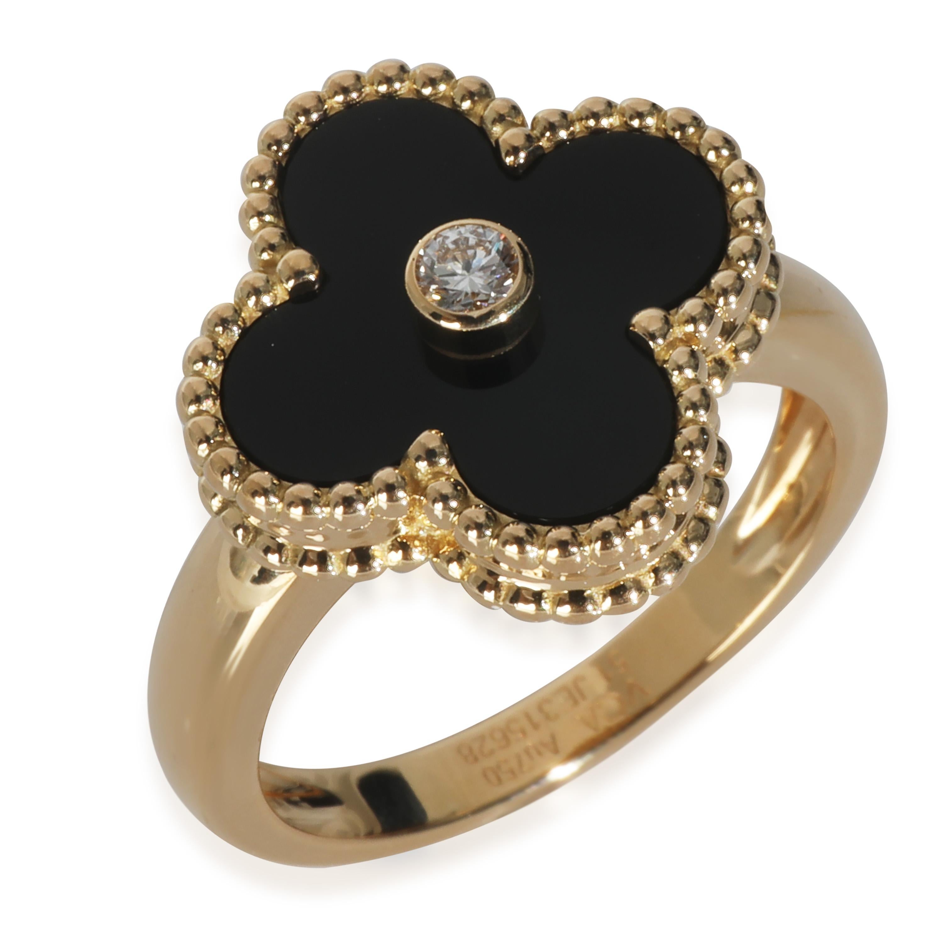 Van Cleef & Arpels Anello Alhambra Vintage in oro giallo con onice e diamanti In condizioni buone in vendita a New York, NY