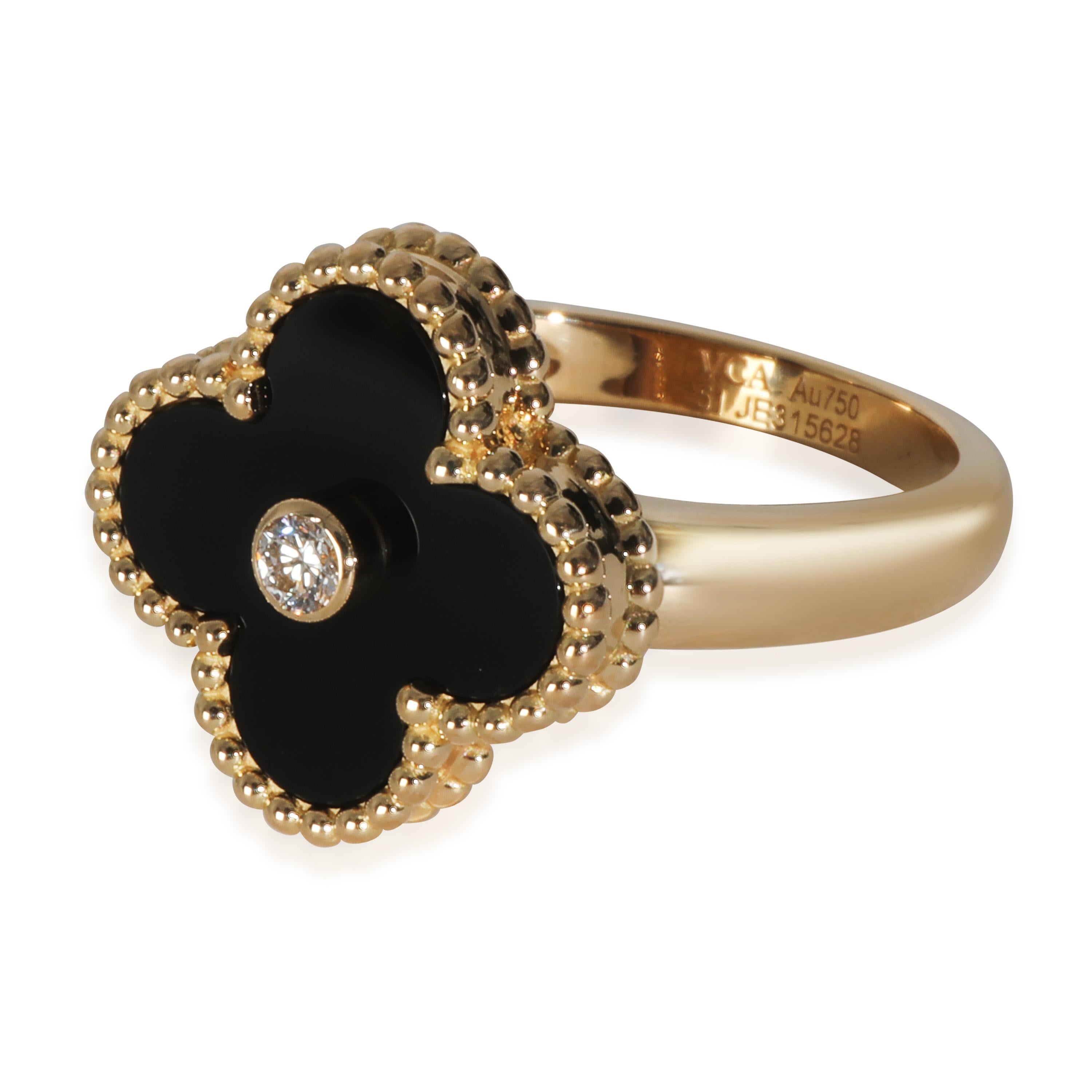 Donna Van Cleef & Arpels Anello Alhambra Vintage in oro giallo con onice e diamanti in vendita