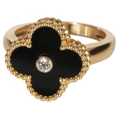 Van Cleef & Arpels Yellow Gold Onyx and Diamond Vintage Alhambra Ring