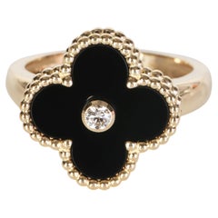 Van Cleef & Arpels Yellow Gold Onyx and Diamond Vintage Alhambra Ring